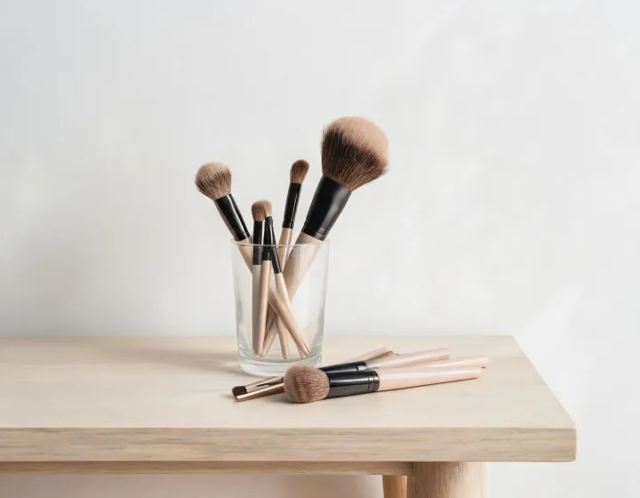 face brush set on a cosmetics bench, illustration only